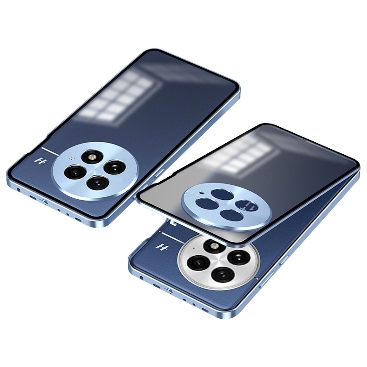 Wigento Handyhülle Für OnePlus 13 Snap Verschluss Metall Rahmen Mattierte Hülle Case Blau, Snap-Verschluss Metallrahmen-Hülle mit mattierter Rückseite
