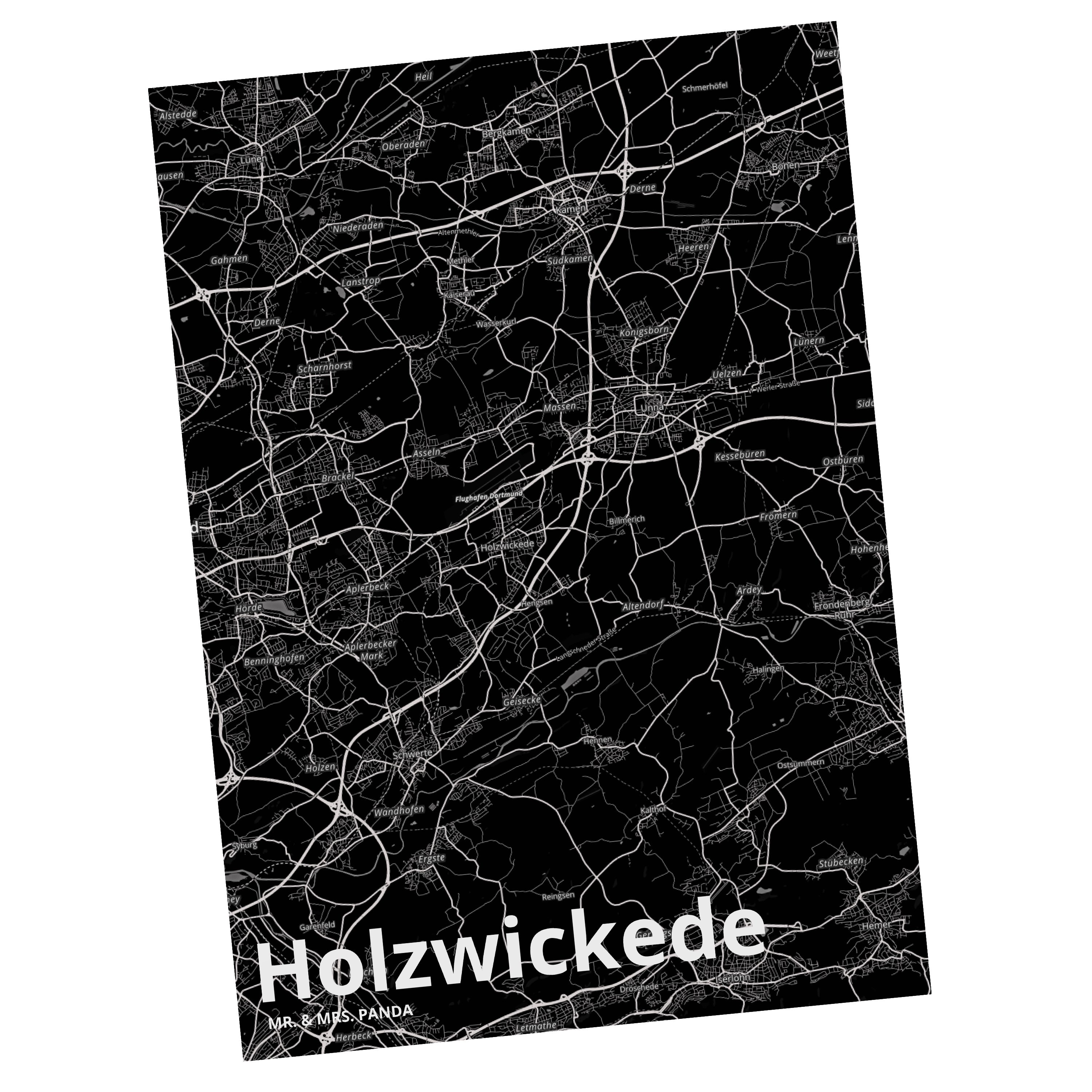 Dorf Stadt & Map - Geschenk, Postkarte Karte Panda Mrs. Mr. Holzwickede Geschenkkarte, Landkarte