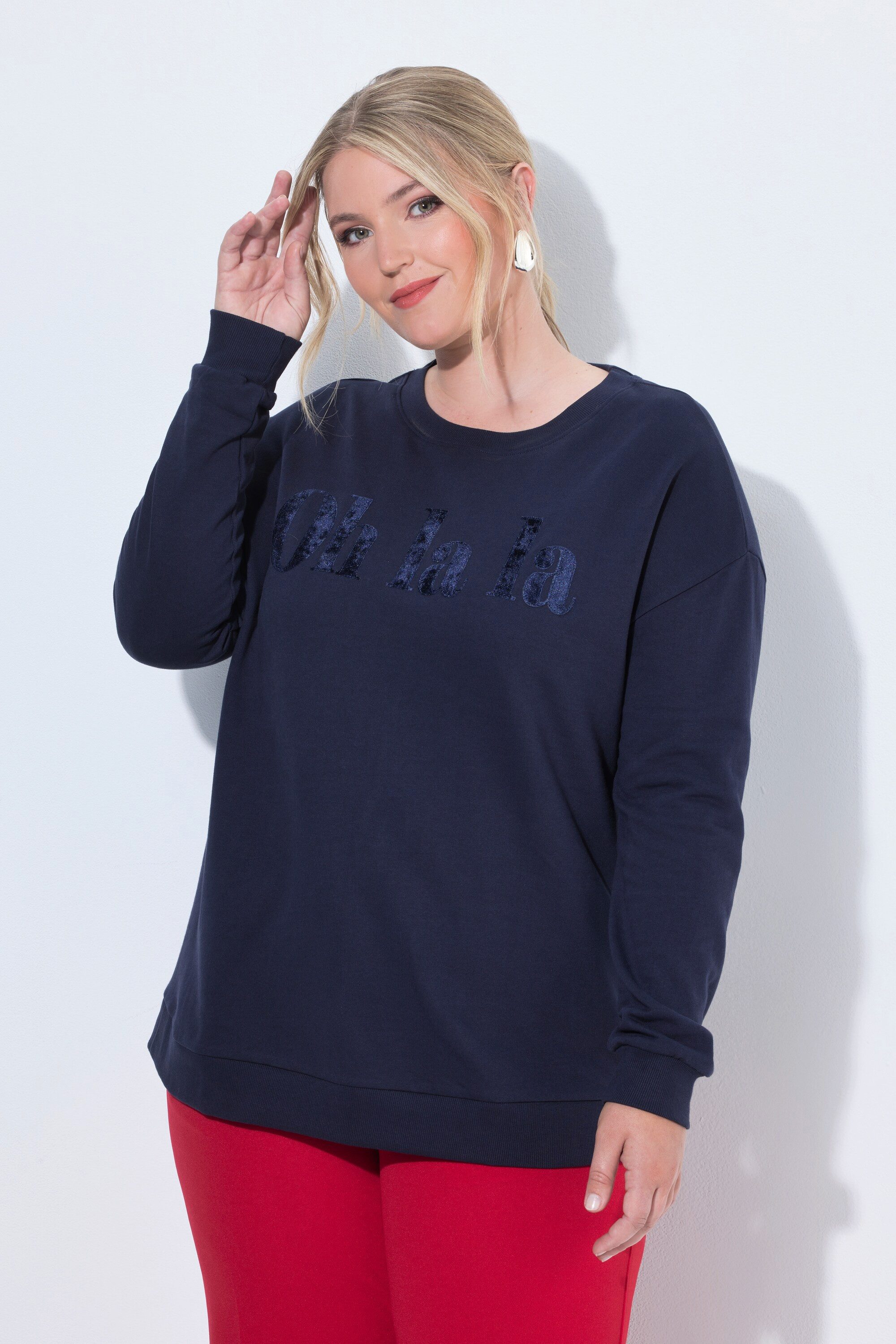 MIAMODA Sweatshirt Sweatshirt Boxy Fit Flock-Schriftzug