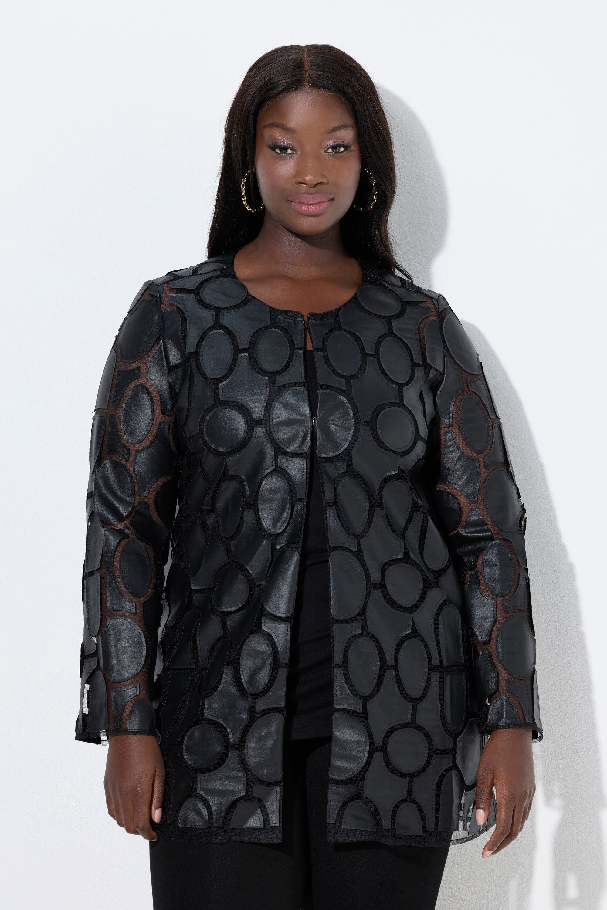 Ulla Popken Sommerjacke Jacke Lederoptik A-Linie Rundhals Hakenverschluss günstig online kaufen