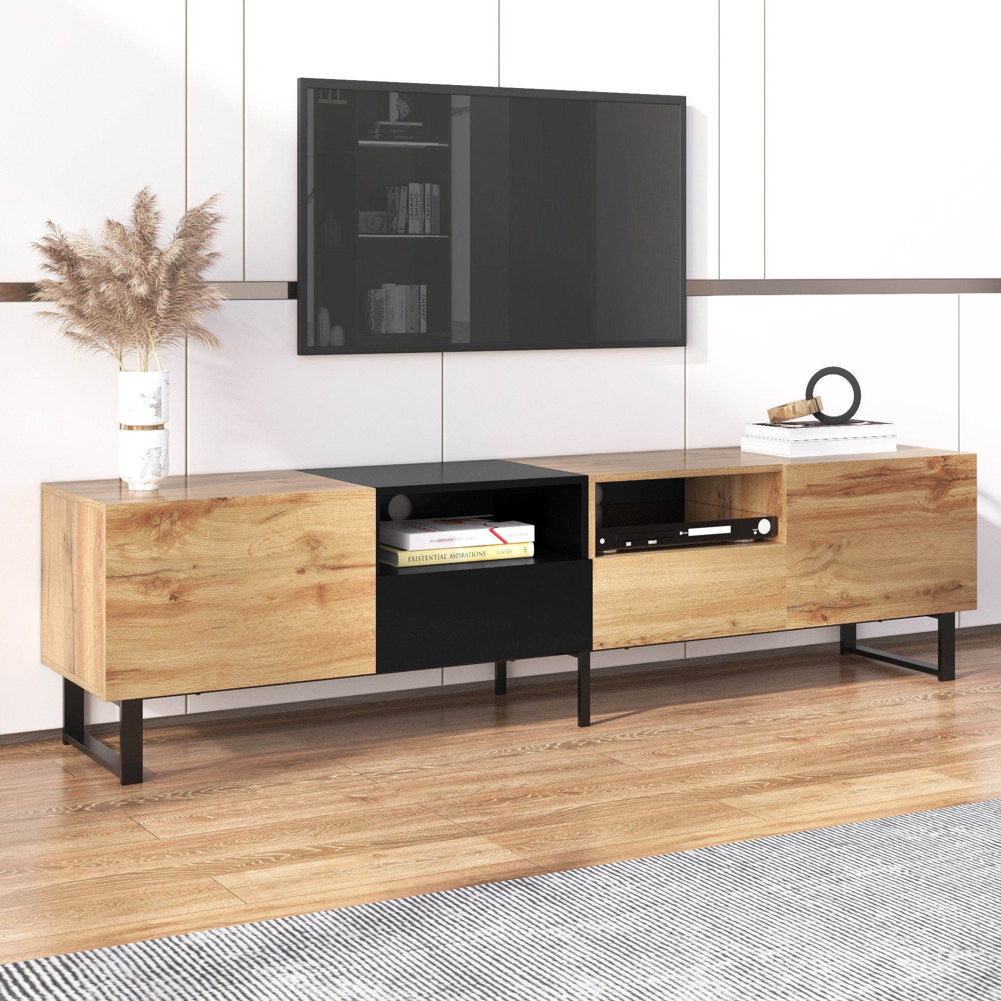 PXloue Lowboard Wildeiche TV-Board mit vier günstig online kaufen
