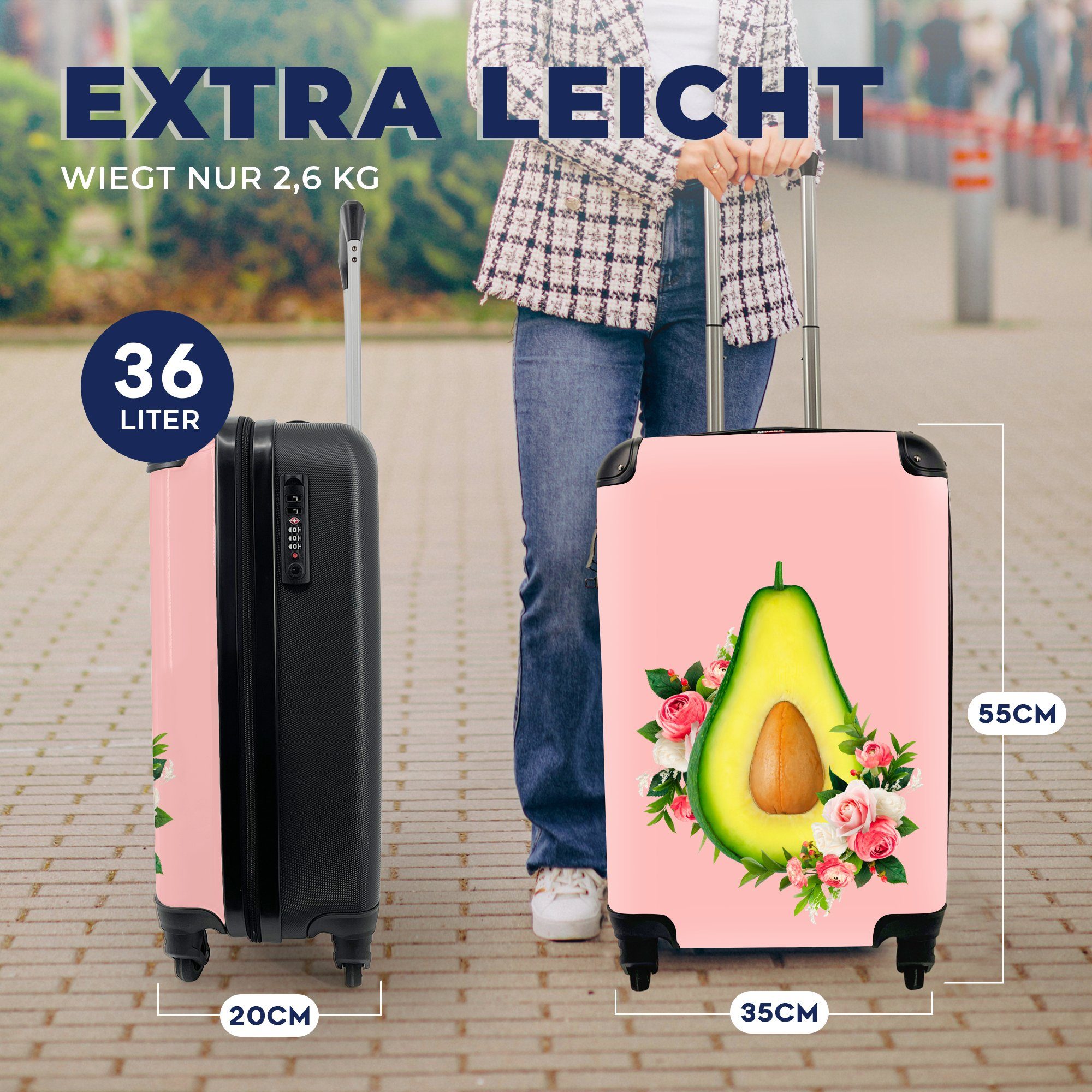 MuchoWow Handgepäckkoffer 4 Avocado für - Blumen - Trolley, Rollen, rollen, Ferien, Reisetasche mit Stilleben, Handgepäck Reisekoffer