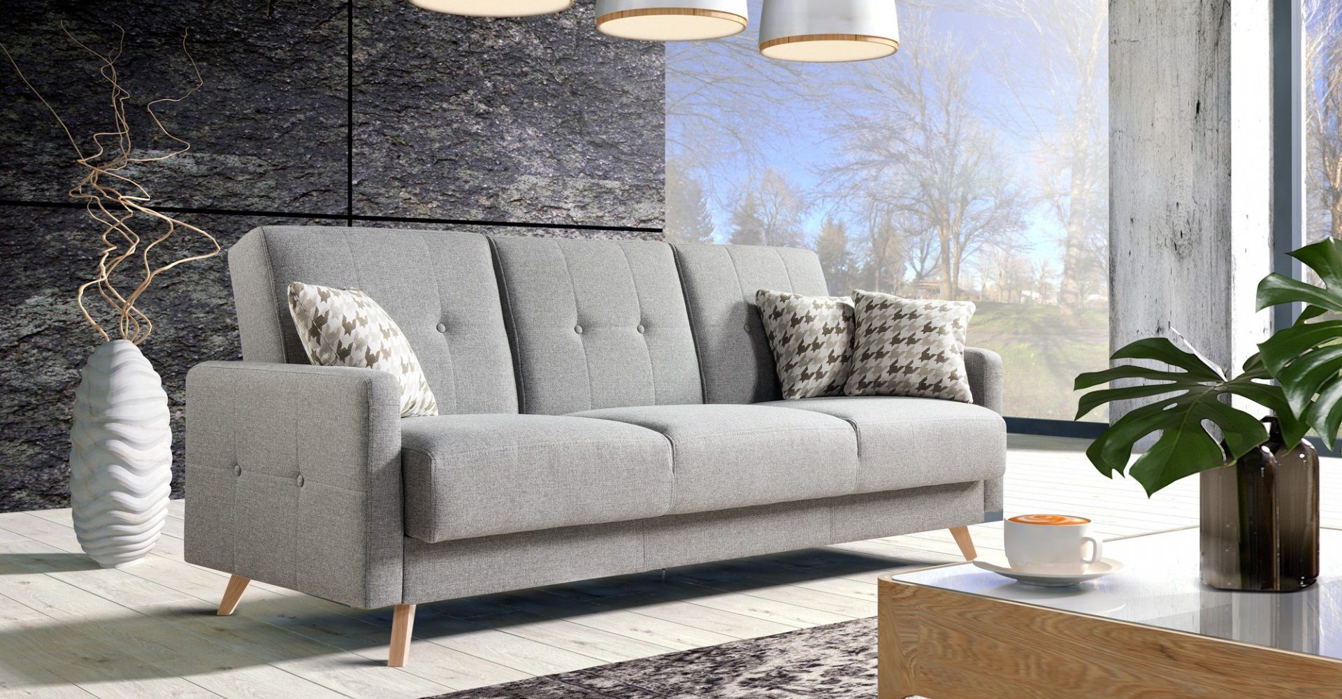 JVmoebel Sofa, Sofa 3 Sitzer Design Polster Modern Textil Stoff Sofas Dreisitzer Grau