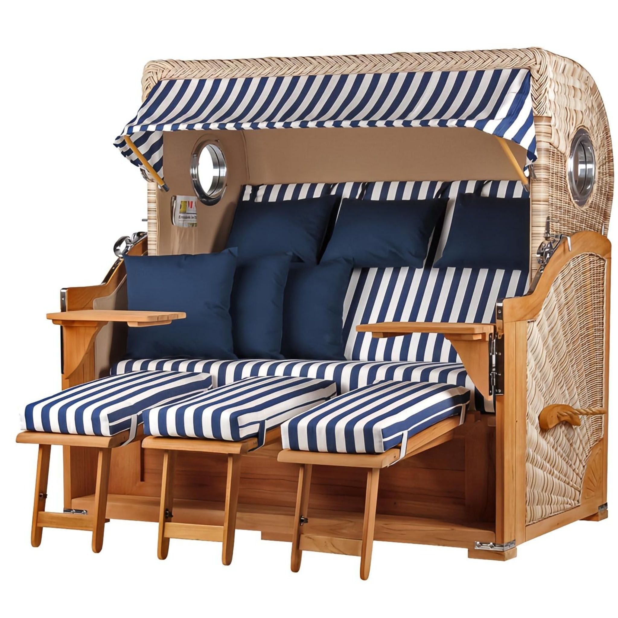 bene living Strandkorb Königssee 3-Sitzer Teak - PE shell - Modell 518, BxTxH: 170x95x170 cm, Volllieger, Königssee 3-Sitzer Teak, (Strandkorb-Komplettset, 5-tlg., Strandkorb inkl. Liftersystem und umfangreichem Zubehör), mit Windschutzfolie, Bistrotischen und bequemer Polsterung
