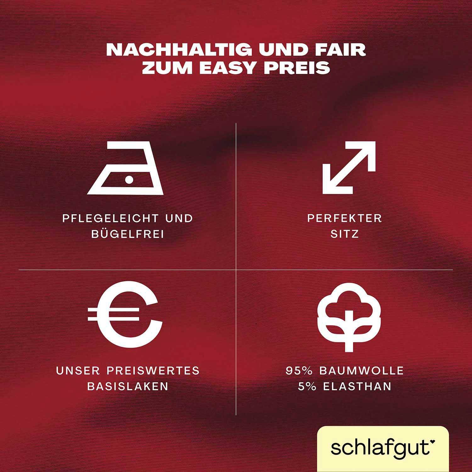 Schlafgut Spannbettlaken EASY JERSEY ELASTHAN Bettlaken, 170 g/m², 95% Baumwolle, 5% Elasthan, Jersey, Gummizug: rundum, (1 Stück), Spannbettlaken bis 30 cm Höhe, bügelfrei, pflegeleicht, perfekter Sitz