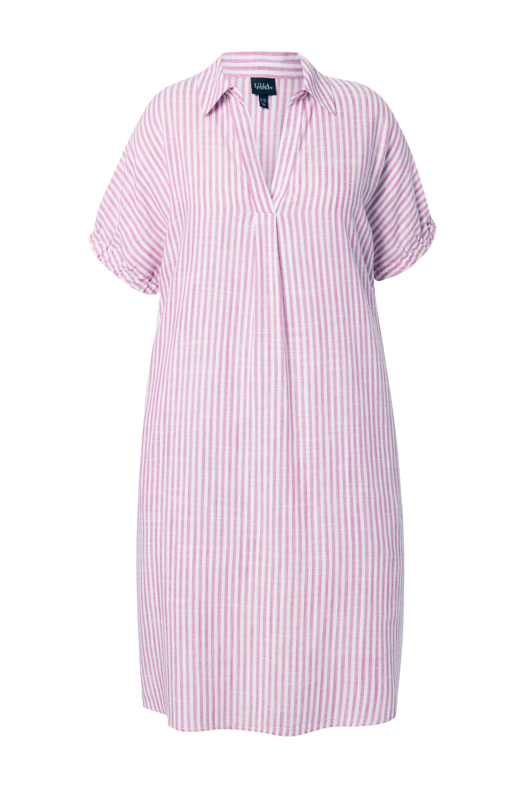 Ulla Popken Jerseykleid Leinenmix-Kleid Streifen Oversized Hemdkragen günstig online kaufen