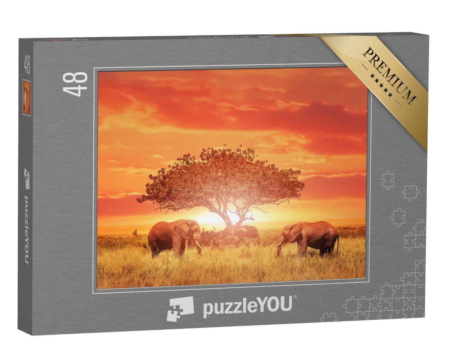 puzzleYOU Puzzle Elefanten im Sonnenuntergang, Serengeti, 48 Puzzleteile, puzzleYOU-Kollektionen Safari