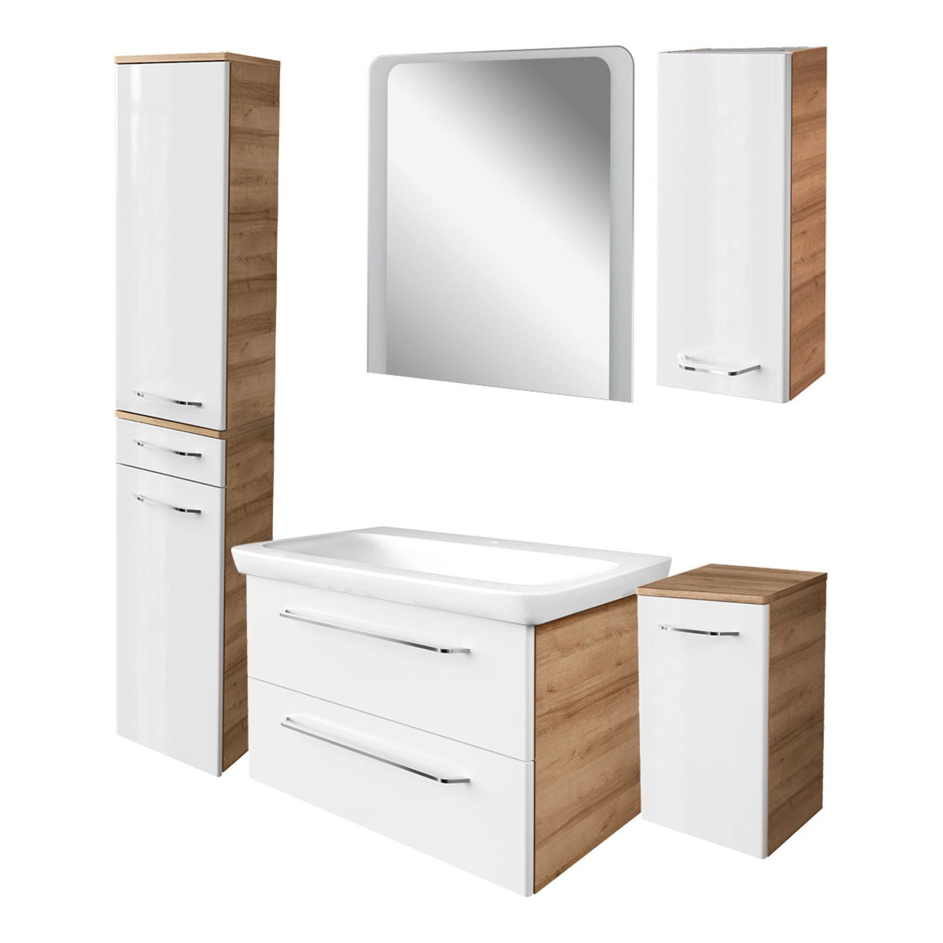 FACKELMANN Badmöbel-Set 6-teilig, Badezimmermöbel, Waschtischkombination