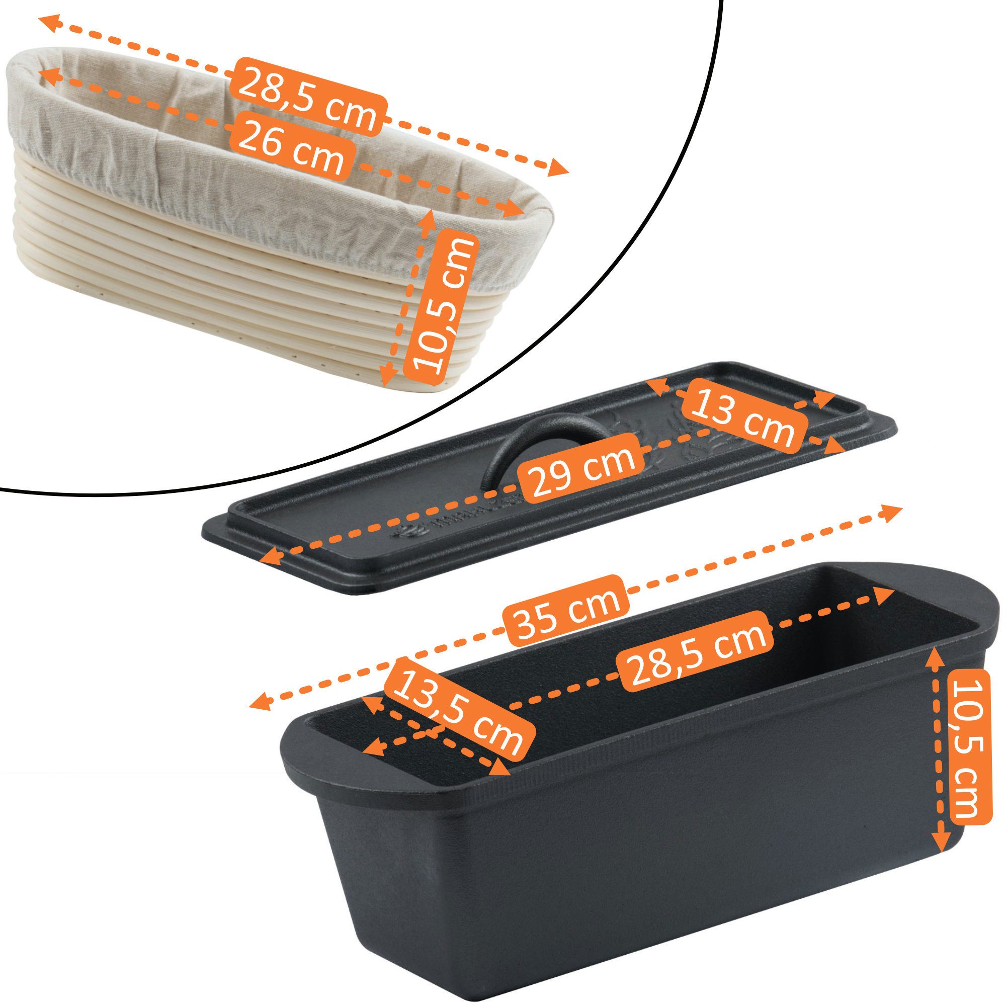 Mahlzeit Topf-Set Gusseisen Brottopf Set pre-seasoned, 3,2 Liter, mit Gärkörbchen, Gusseisen, Thermoresistent bis +450 °C – Bild 4 von 5