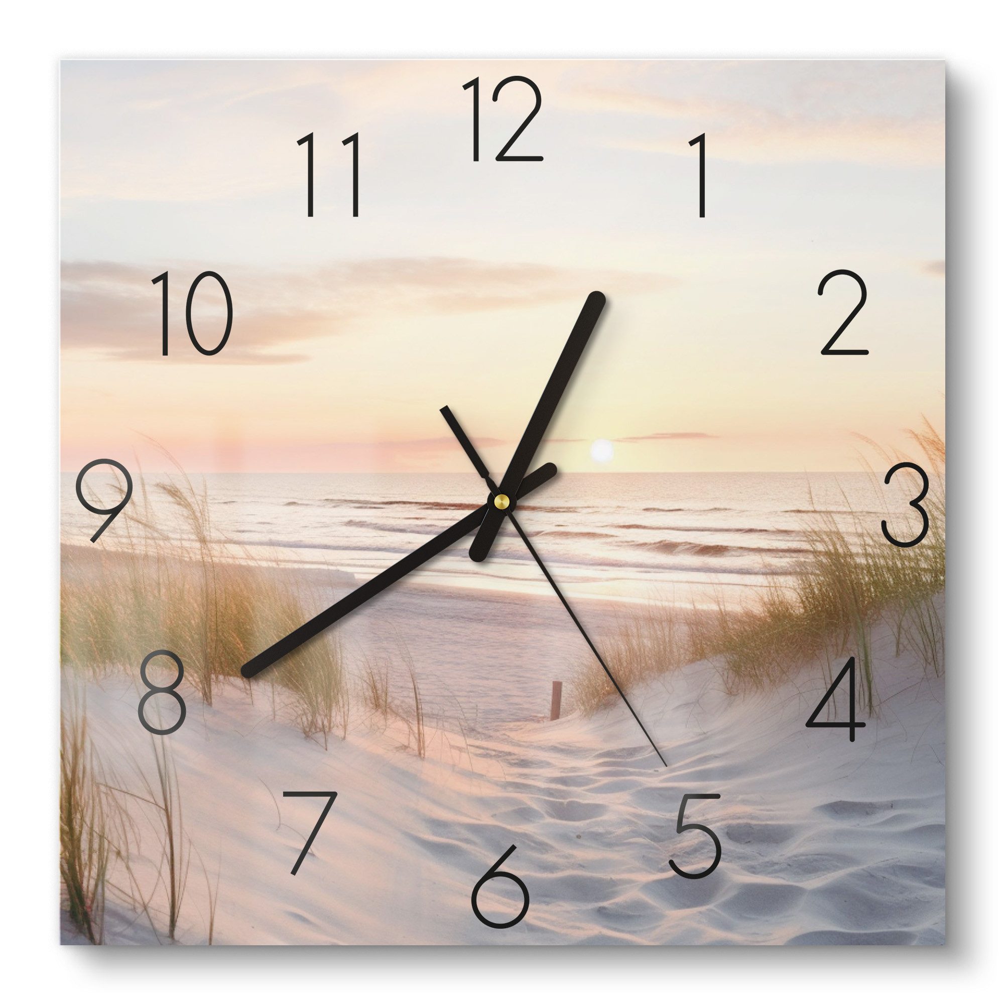 DEQORI Wanduhr 'Abendruhe am Strand' (Glas Glasuhr modern Wand Uhr Design Küchenuhr)