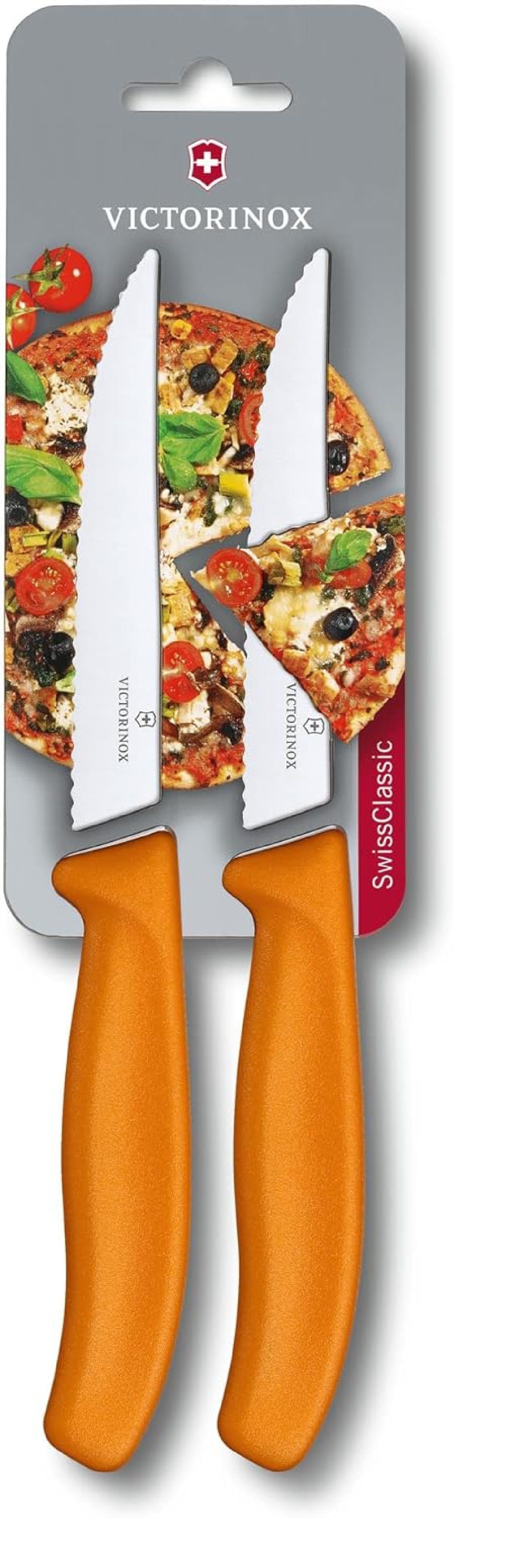 Victorinox Steakmesser Profi Steak- und Pizzamesser, 12 cm, Wellenschliff, rostfreier Stahl Extra scharfe Klinge, robuster Kunststoffgriff, orange