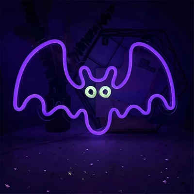 Forever Light LED Dekofigur Nachtlicht Neon Plexiglas LED fliegender Fledermaus Leuchtschild Lila
