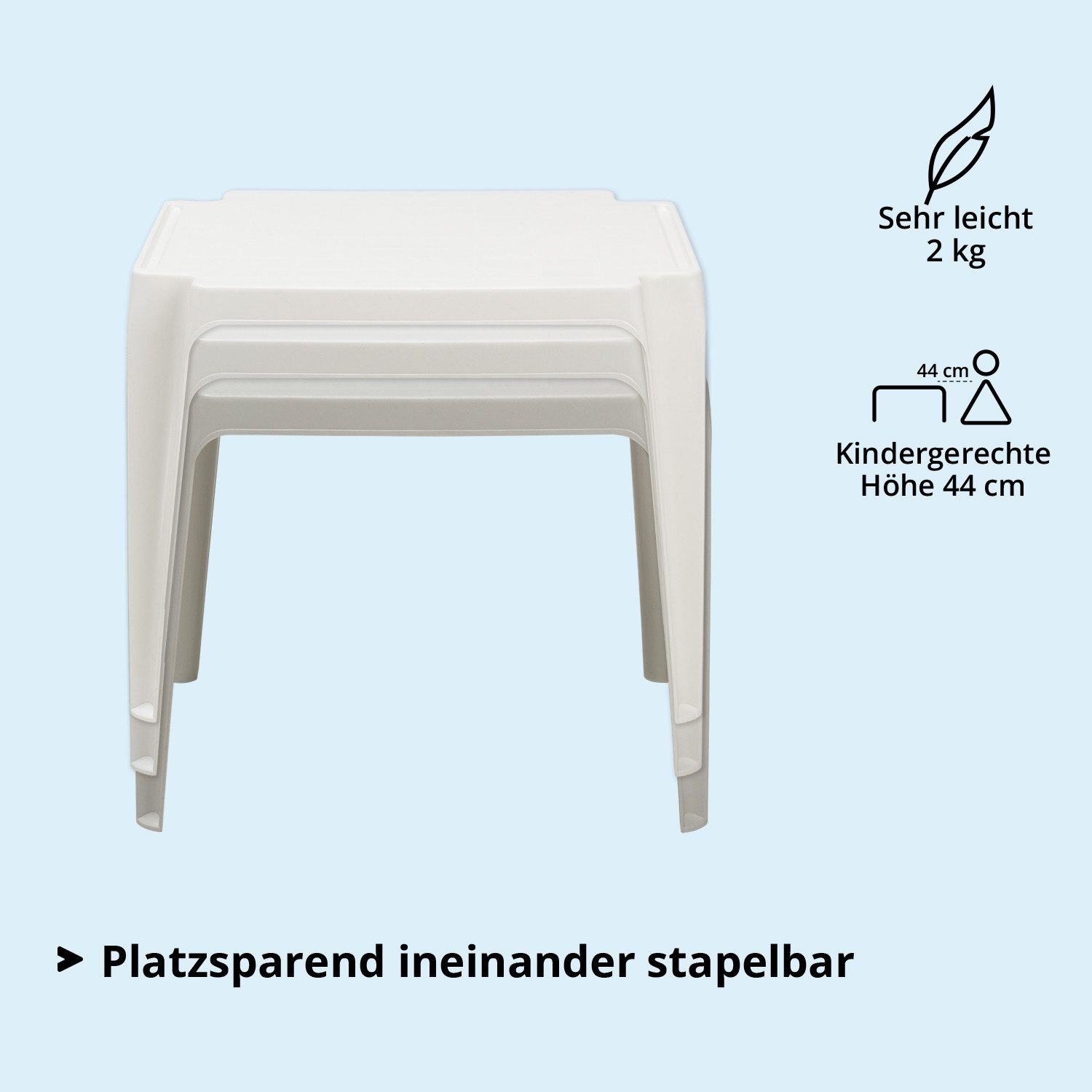 KHG Kindertisch Kindertisch für Garten & Kinderzimmer, Pflegeleichte Oberfläche (kindgerechte Höhe 44 x 50 x 50 cm, Outdoor, robust wetterfest), Pflegeleicht, W – Bild 5 von 5