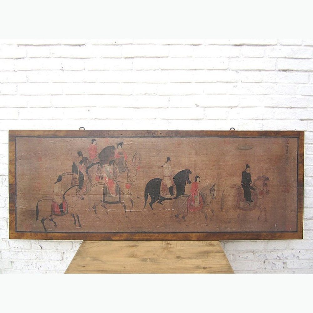 Luxury-Park-Direct Kommode China breites Wandbild Reiterszene ca. 1930 honigfarbener Holzrahmen