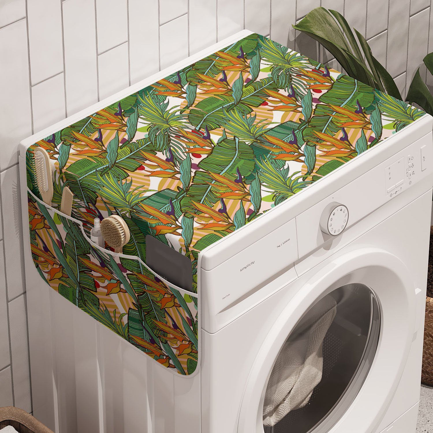 Abakuhaus Badorganizer Anti-Rutsch-Stoffabdeckung für Waschmaschine und Trockner, Exotisch Sommer-tropisches Laub Kunst