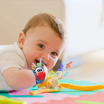 Cbei Socken Baby Rasseln Spielzeug Handgelenk Und Socken für 0-12 Monate 6 Stück (Länge: 14.2 cm, Breite: 6.6 cm) Baby Sensorisches Spielzeug( Paket: 2* Rasselarmband, 4 * Rasselsocken.)