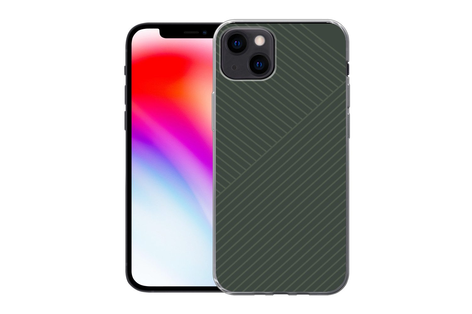 MuchoWow Handyhülle für Apple iPhone 13 Linien - Abstrakt - Grün - Minimalistisch, Smartphone-Bumper, Print, Handy Schutzhülle Dünn