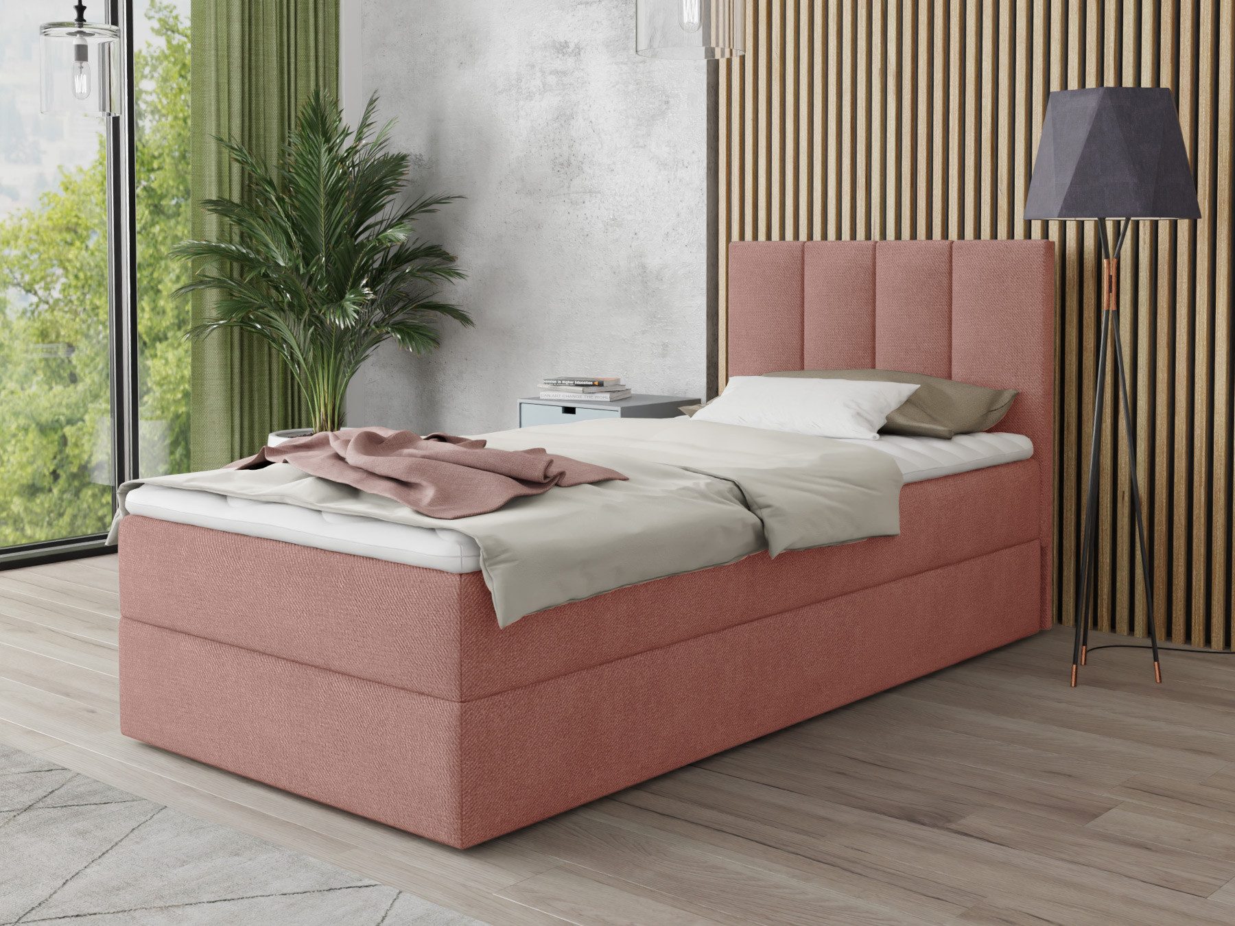 Sofnet Boxbett Star Mini (mit Bettkasten, Bonell-Matratze und Topper), Einzelbett, Polsterbett mit Kopfteil, Boxspringbett, Kinderbett
