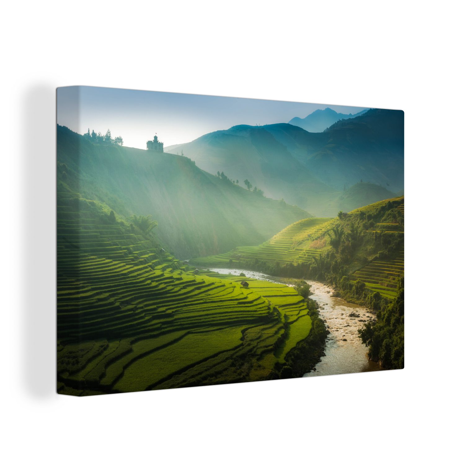 OneMillionCanvasses® Leinwandbild Grüne Ebene in Asien, (1 St), Wandbild Leinwandbilder, Aufhängefertig, Wanddeko, 30x20 cm