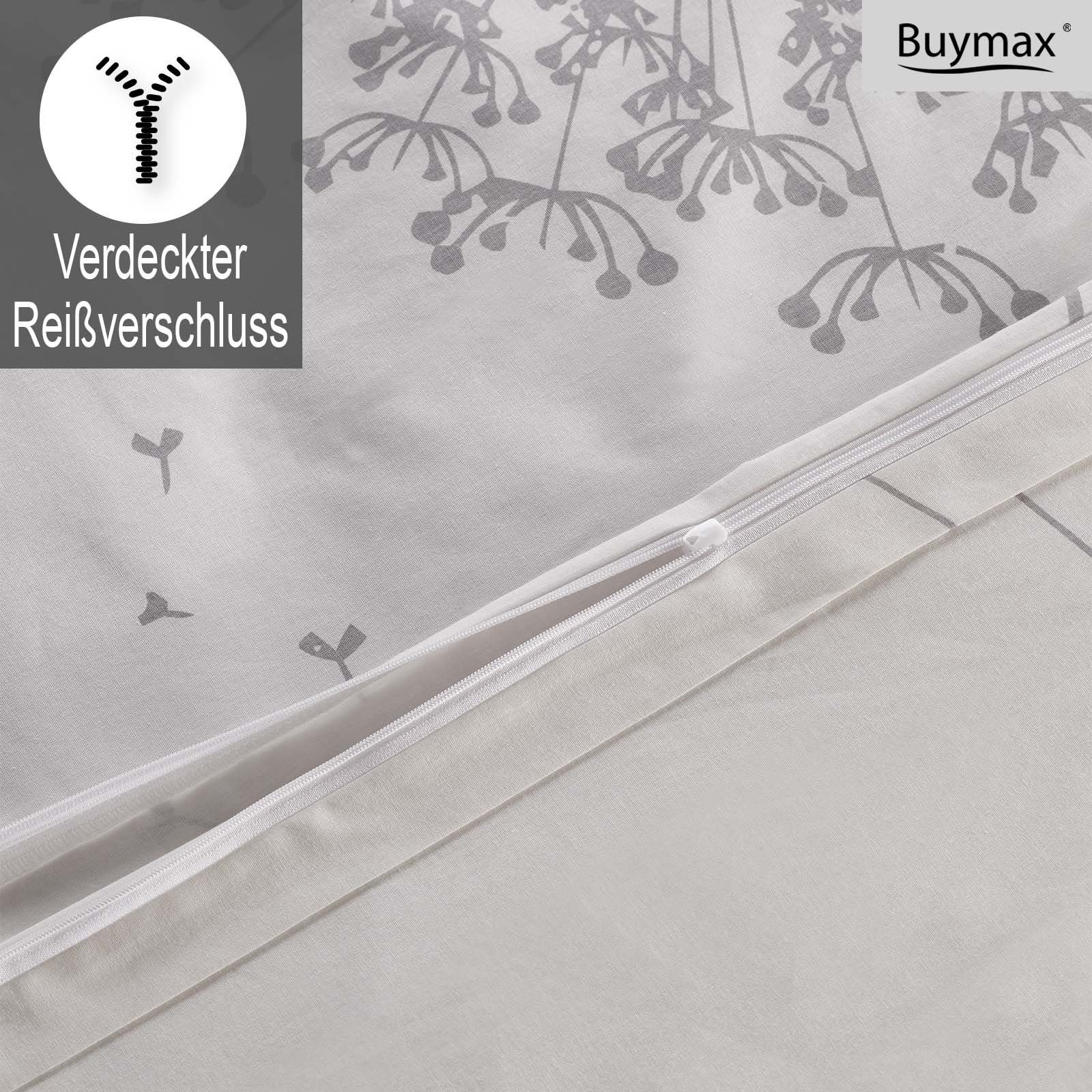 Weiß-Grau 2 Kissenbezug Blätter, cm Blumen Bettwäsche, Reißverschluss Buymax, Weiß teilig, mit Baumwolle 100% Grau 80x80 Renforcé, Renforce