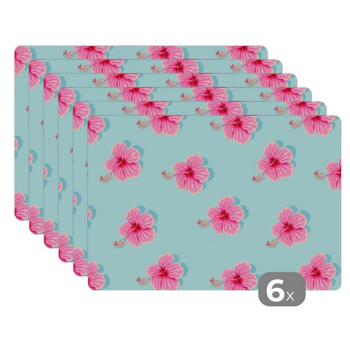 Platzset Blumen - Sommer - Rosa - Muster MuchoWow (6-St) Platzset Platzdecken Platzmatte Tischmatten Schmutzabweisend