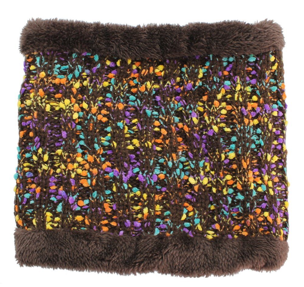 dy_mode Mütze & Schal Damen Mütze & Schal Kombi Set Schirmmütze Bommel Gefüttert Strickmütze (mit Schal und Mütze) Bunt Gemustert, mit Innenfutter