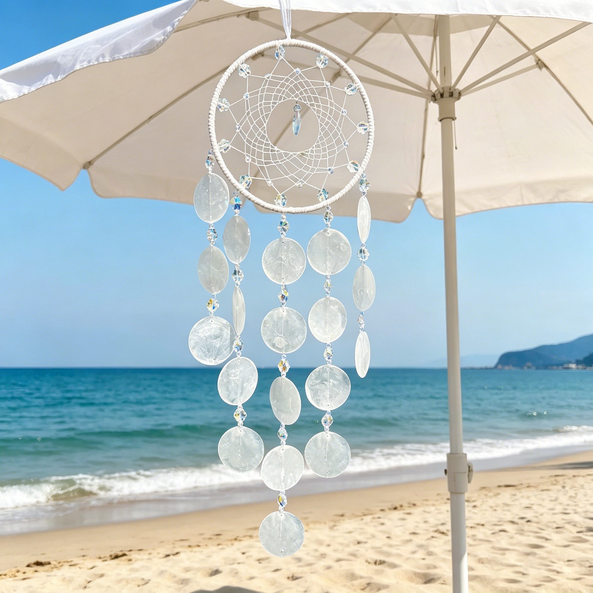 MOPUEA Windspiel Boho Hängender Traumfänger Vintage Kristall Windspiel Geode (Kristallperlen und Metallringen, 1 St., Vielseitig nutzbar für Wohnzimmer, Schlafzimmer, Balkon, Garten), mit eleganten Farben und dekorativen Elementen