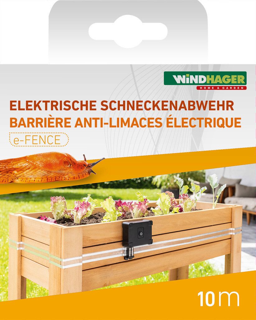 Windhager Elektrischer Schneckenzaun elektrisch inkl. 10 m Barrierestreifen, Schneckenabwehr e-FENCE, 1-tlg., für Hochbeete, Schneckenband selbsklebend