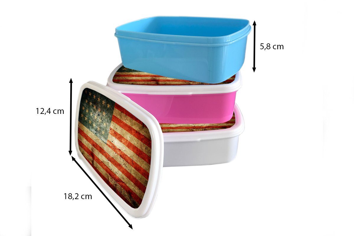 Snackbox, Erwachsene, - Vintage Brotdose Brotbox rosa Kunststoff, Kinder, MuchoWow für Mädchen, Flagge Lunchbox (2-tlg), - Kunststoff USA,