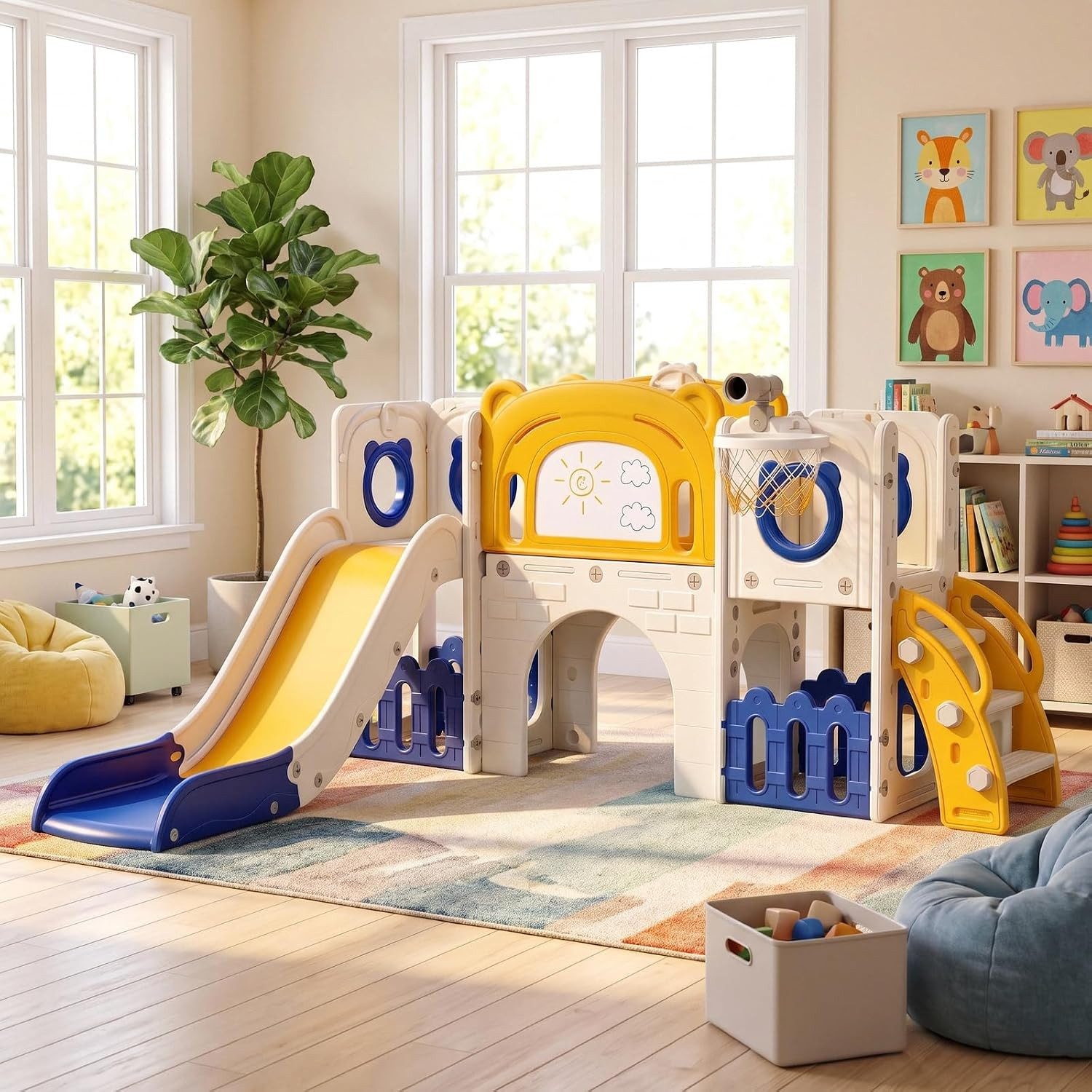 TLGREEN Rutsche Kletterspielzeug für Kinder Indoor Outdoor, (10-in-1 Klettergerüst mit Rutsche, Basketballkorb & Maltafel – Tragkraft 60kg), Sicher & Stabil für Garten, Wohnzimmer, Kindergarten