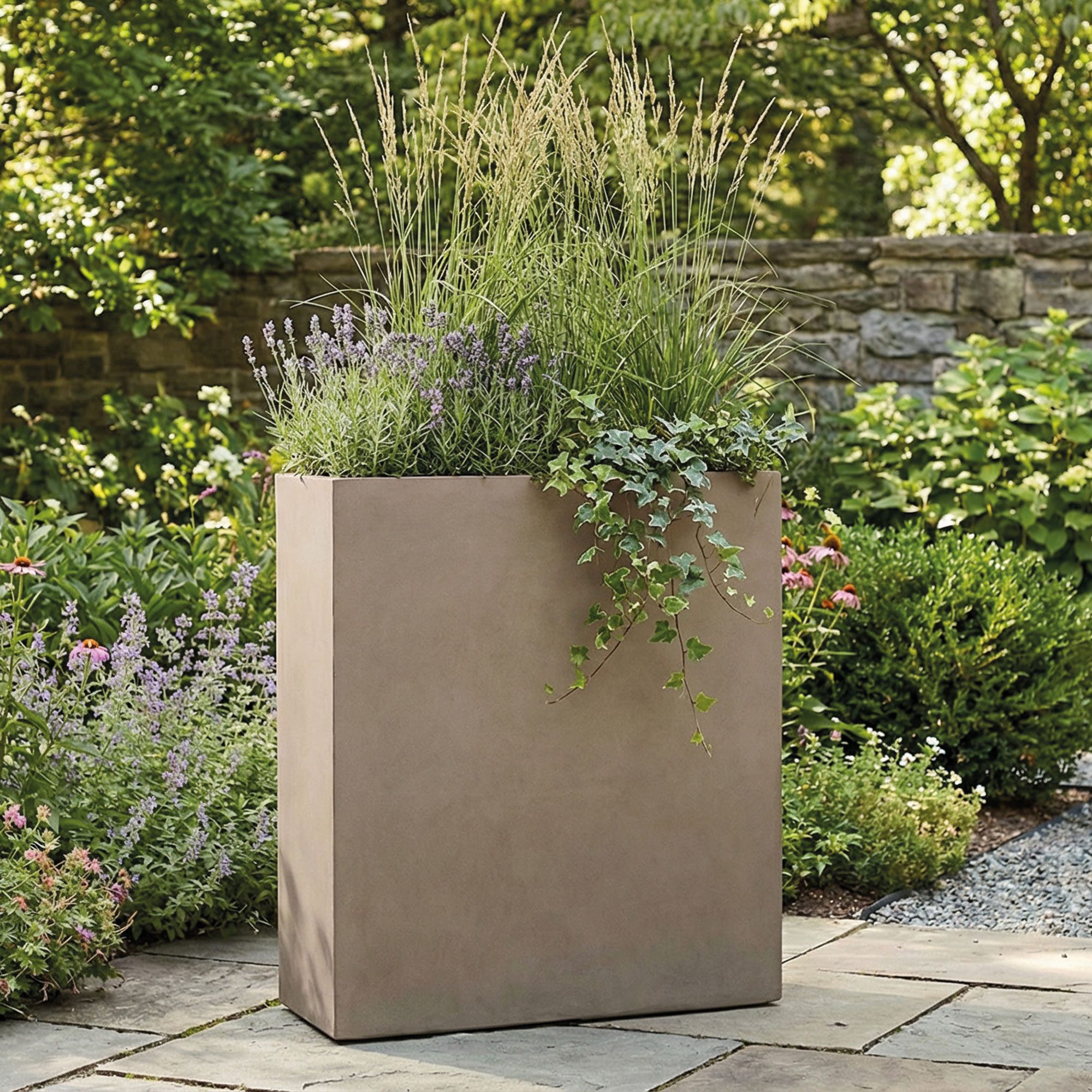 Pflanzwerk® Pflanzkübel Pflanzkübel DIVIDER - (Braun) - 72cm x 60cm x 25cm, Fiberglas - Handgefertigt - Rechteckig - Frostbeständig