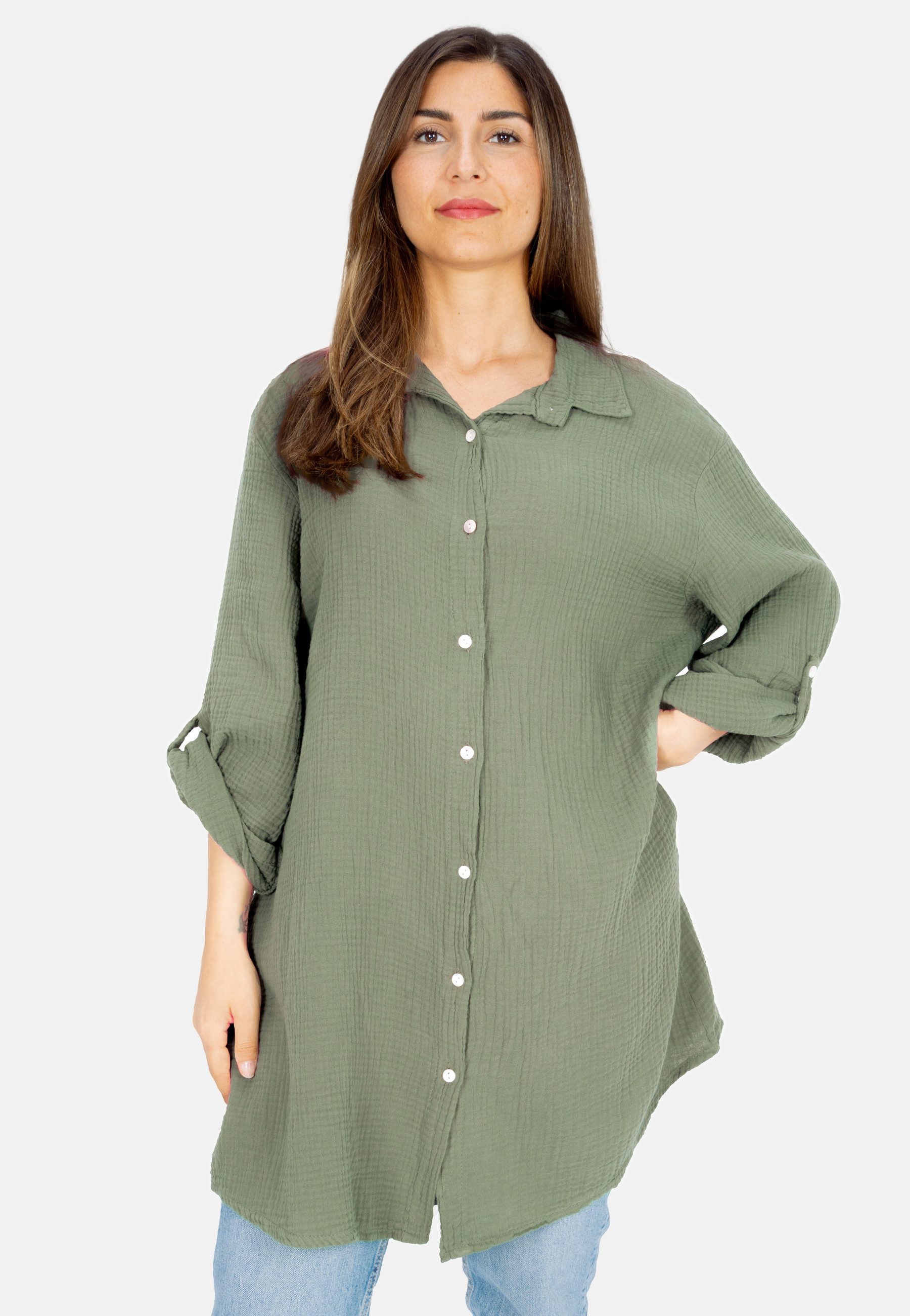 Seasons of April Hemdbluse Oversized Musselinbluse günstig online kaufen