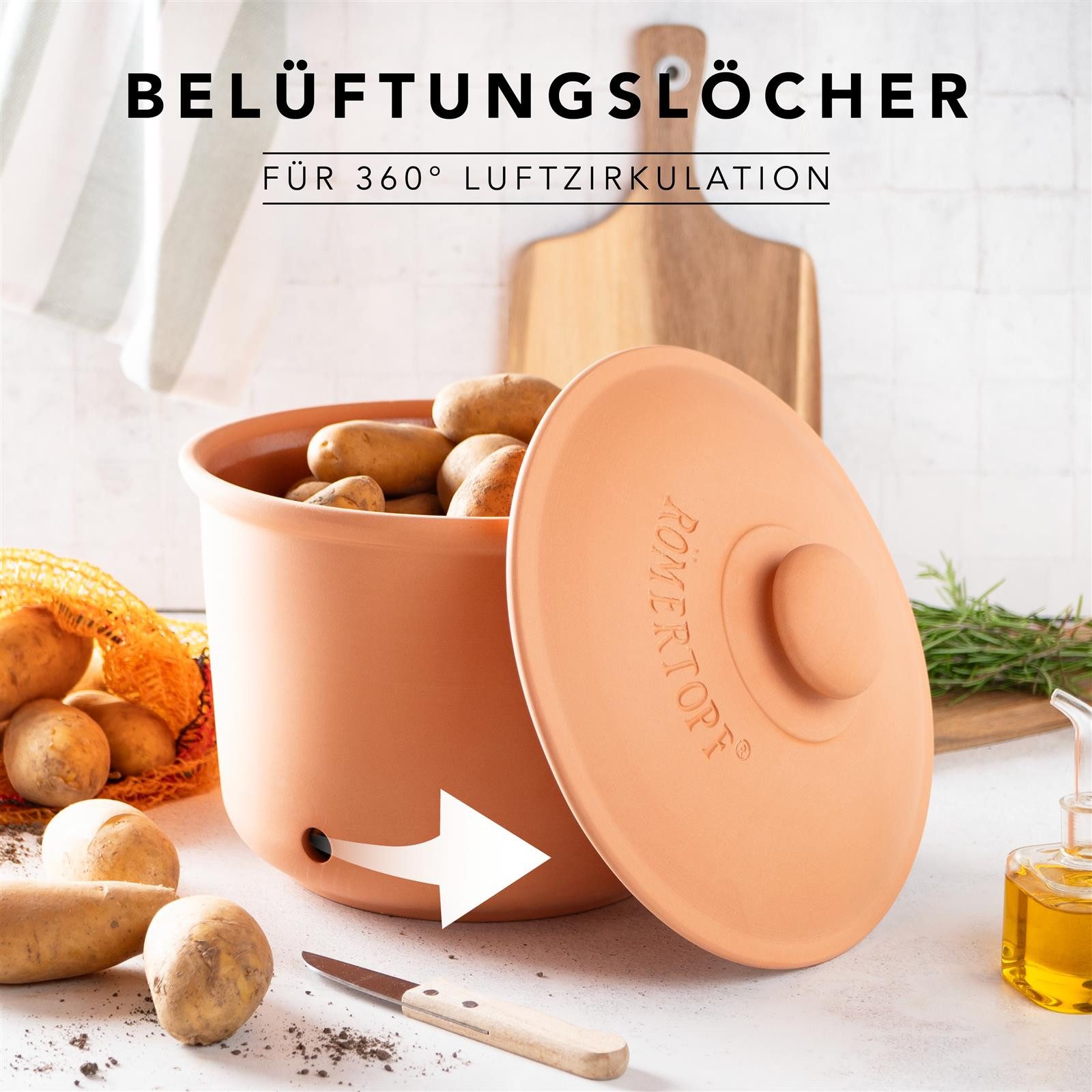 RÖMERTOPF Vorratsdose Frische-Topf MAXI PLUS - Kartoffeln Aufbewahrung 5,5 Liter, Keramik, (Set), aus Naturton