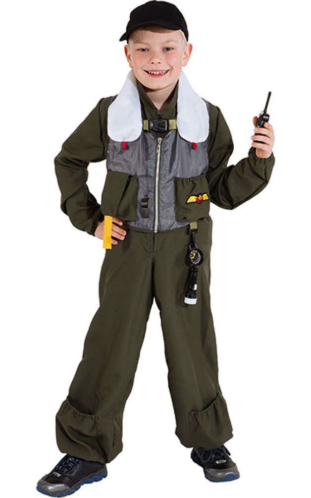 Karneval-Klamotten Kostüm Kampfpilot Kinder Kampfjet Pilot Kinderkostüm, Jungenkostüm Militär US Jetpilot Kinder-Overall Navy Fighter