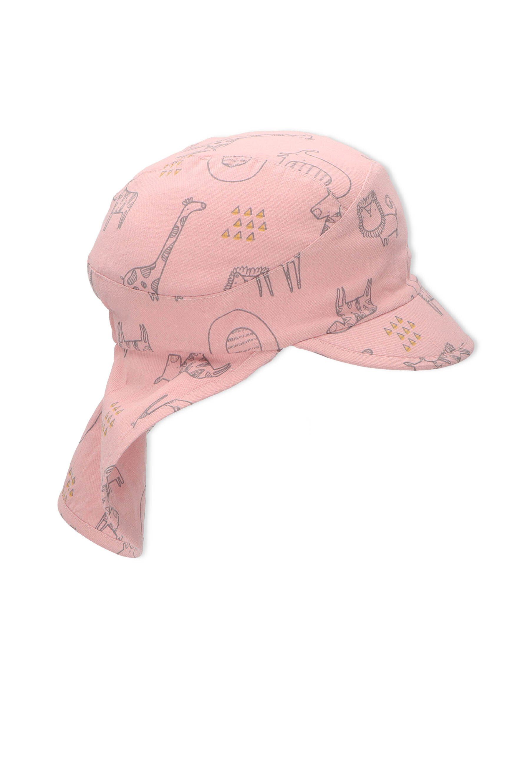 Mütze (1-St., mit Schirmmütze Kinder Nackenschutz Baumwolle Schutz) UV- mit mit und für rosa aus Caps farbig Nackenschutz Sterntaler® Größenregulierungsband Schirmmütze