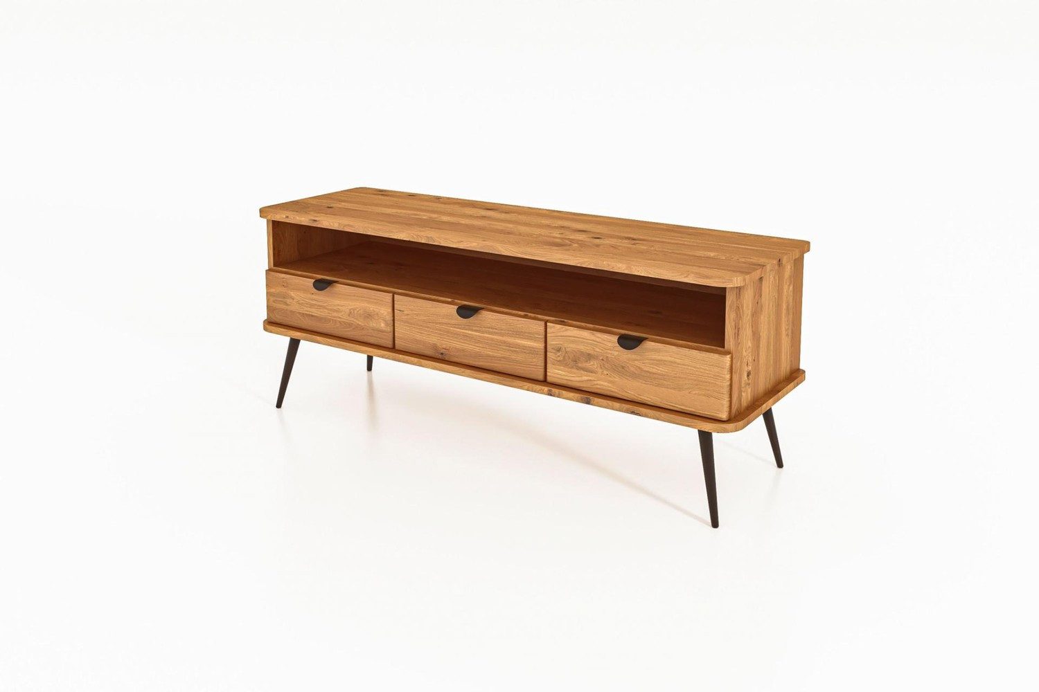Natur24 Lowboard TV-Board Tula Wildeiche 144x46x57 mit 3 Schubladen 1 Fach Metallbeinen