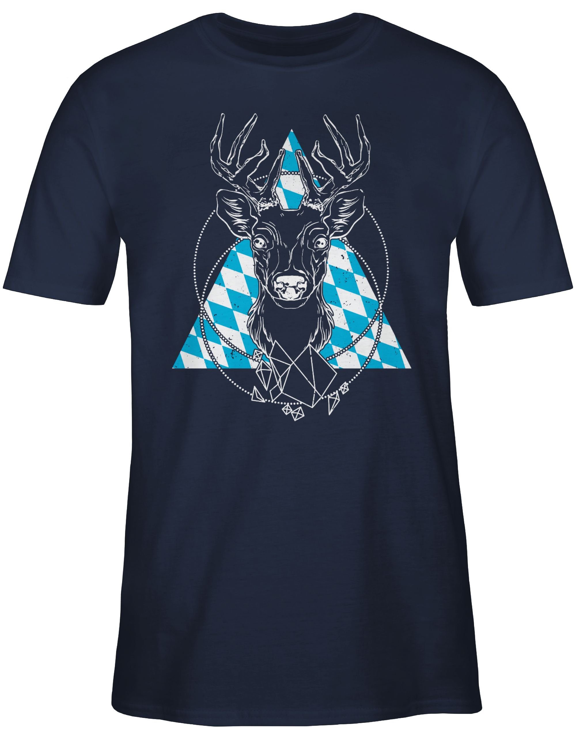 - Navy Mode Herren 2 T-Shirt Hirsch Blau für Shirtracer weiß Oktoberfest Bayrischer
