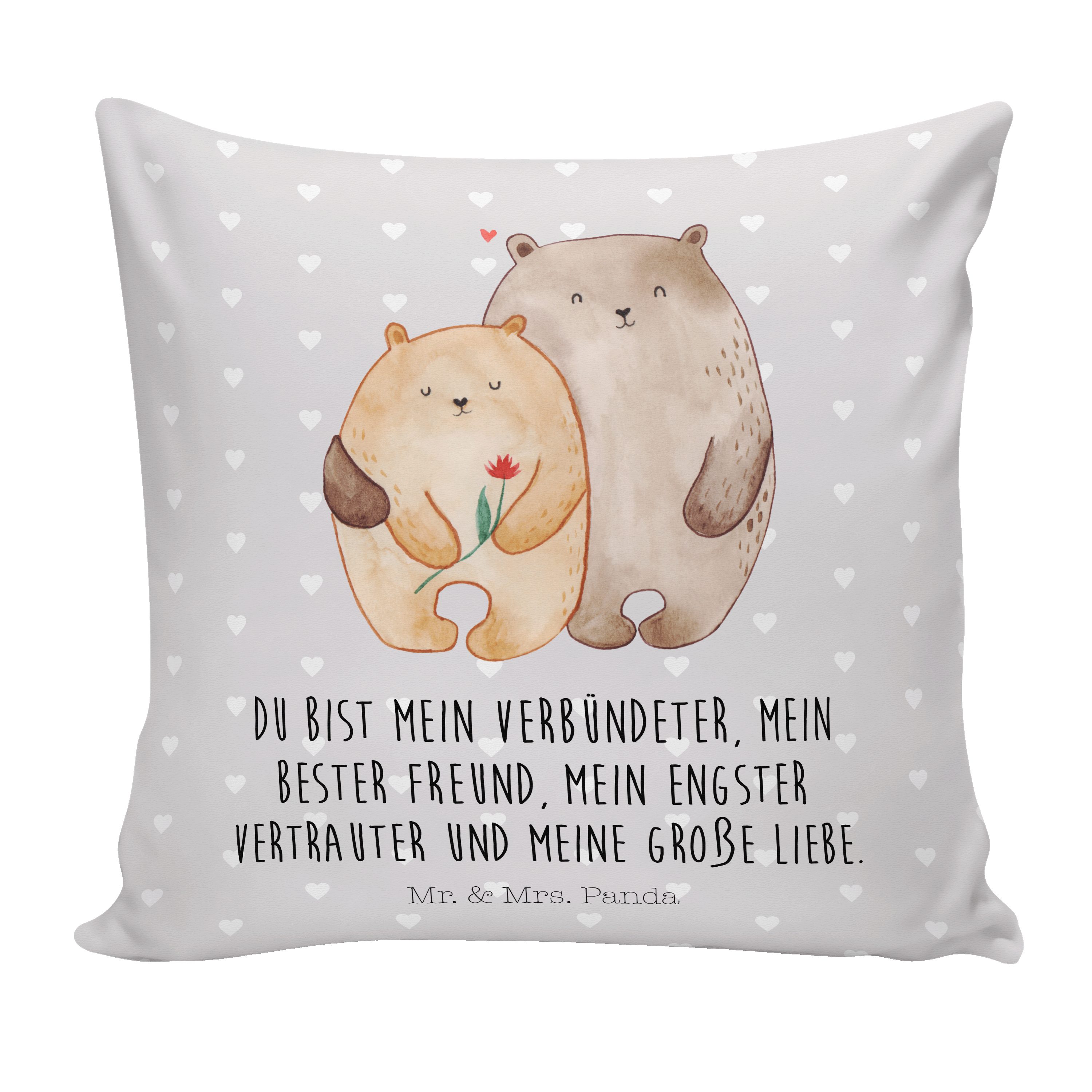 Mr. & Mrs. Panda Dekokissen Bären Liebe - Grau Pastell - Geschenk, Verheiratet, Kissenhülle, Hoch
