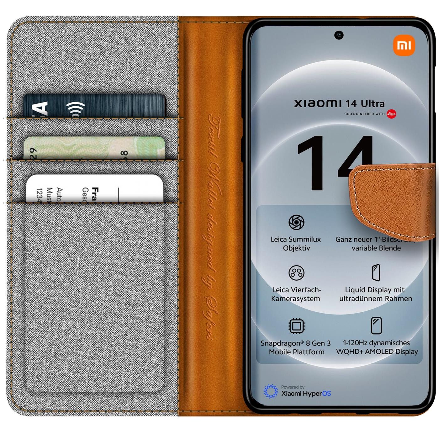 CoolGadget Handyhülle Flip Case Wallet Cover Book Tasche für Xiaomi 14 Ultra 6,73 Zoll, Handy Tasche mit Kartenfach Book Schutzhülle