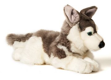 Uni-Toys Kuscheltier Husky grau, liegend - 43 cm (Länge) - Plüsch-Hund - Plüschtier, zu 100 % recyceltes Füllmaterial
