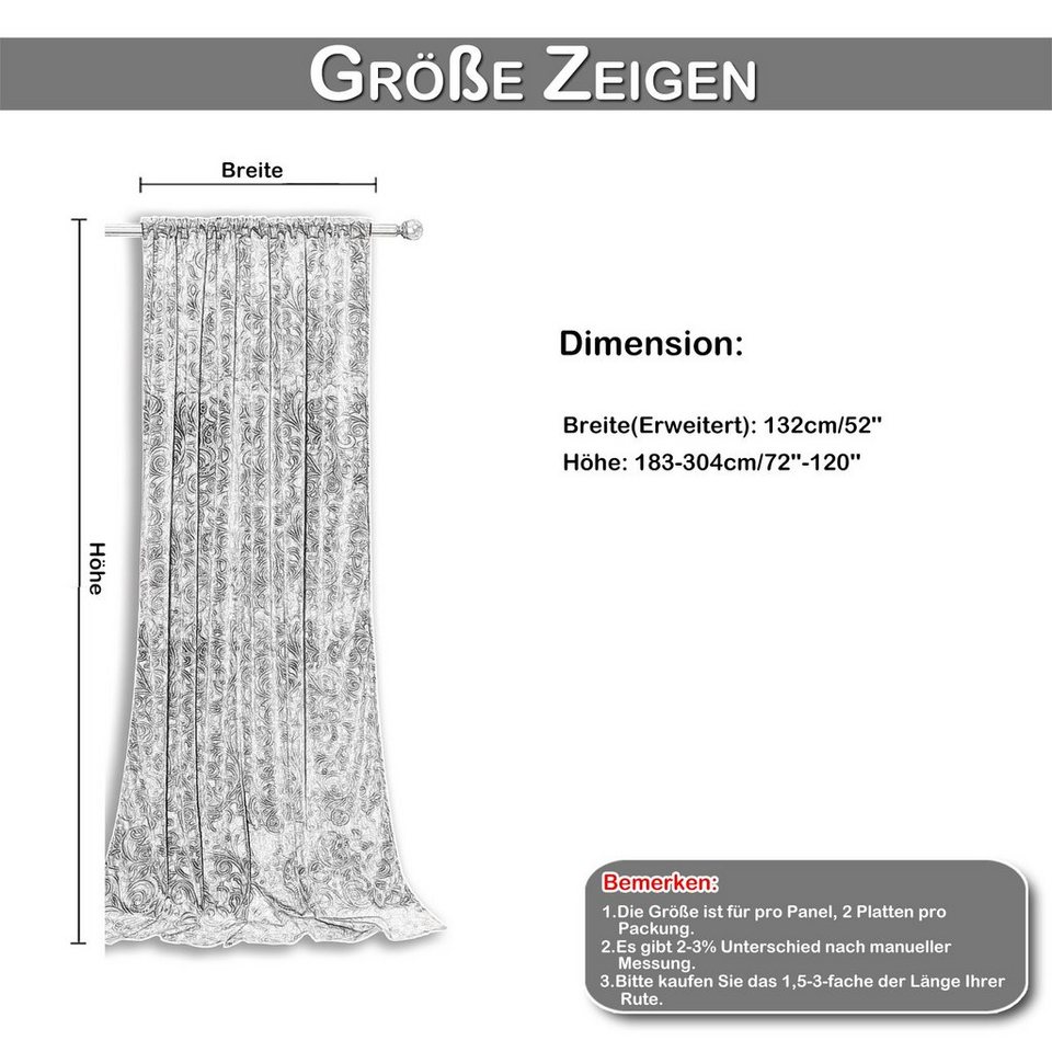 Gardine 2 Stück, Blickdicht Thermovorhang mit Multifunktionaler  Vorhangkopf, Sunicol, (2 St), 2 Stück, Blickdicht Thermovorhang mit  Multifunktionaler Vorhangkopf