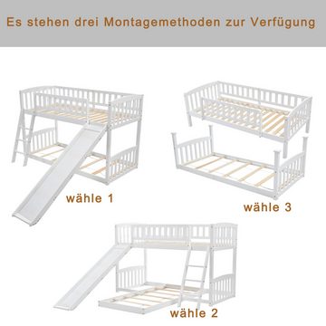 IDEASY Etagenbett Kinderbett mit Rutsche, 90 x 200 cm, weiß, (umwandelbar in zwei separate Plattformbetten, einfacher Aufbau), für Erwachsene und Kinder geeignet