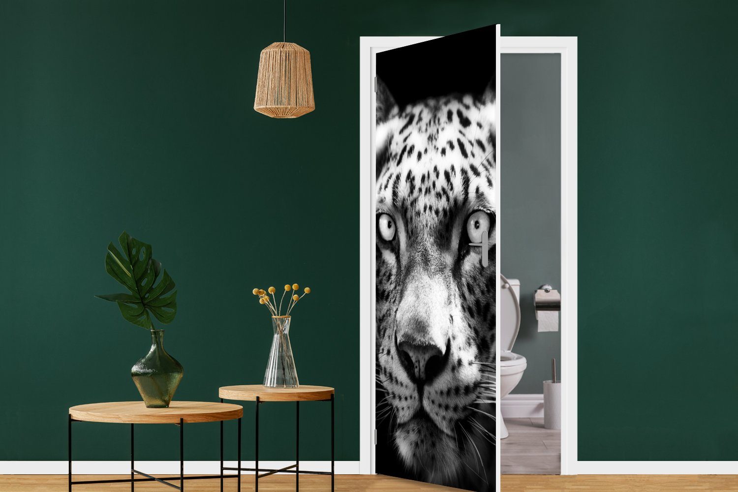 MuchoWow Türtapete Tierprofil Persischer Panther in cm Fototapete und (1 für 75x205 St), Türaufkleber, schwarz Tür, weiß, bedruckt, Matt