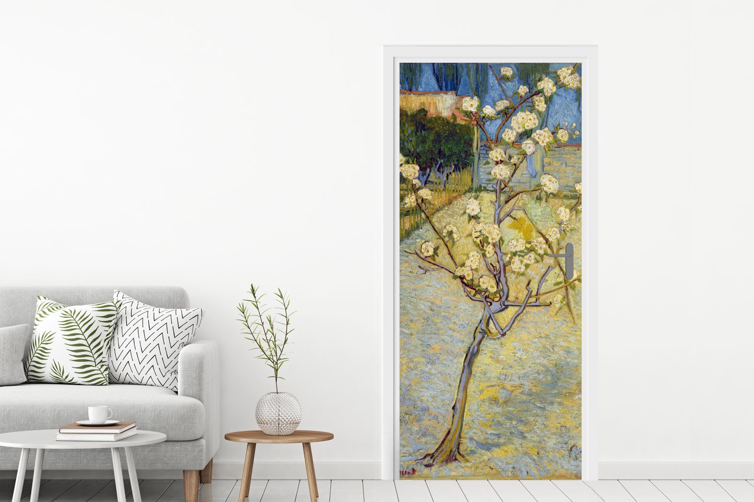 Türtapete Birnbaum St), Tür, Gogh, Fototapete cm Vincent 75x205 Matt, Türaufkleber, für - MuchoWow bedruckt, (1 Blühender van