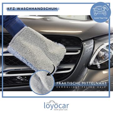 loyocar Reinigungshandschuh Waschhandschuh für Autopflege - schonend und extrem saugstark mit 1780 GSM - lackschonender Autowaschhandschuh für KFZ-Pflege - Microfaser Autopflege Auto - 23x16,5cm