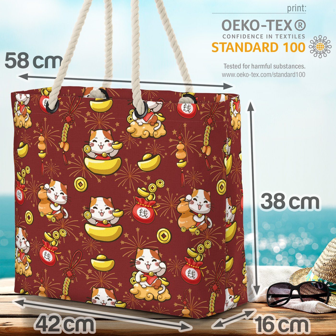 China Glücksbringer Glücks Japan Glückskatze Strandtasche (1-tlg), Keramik Ramen Winkekatze VOID