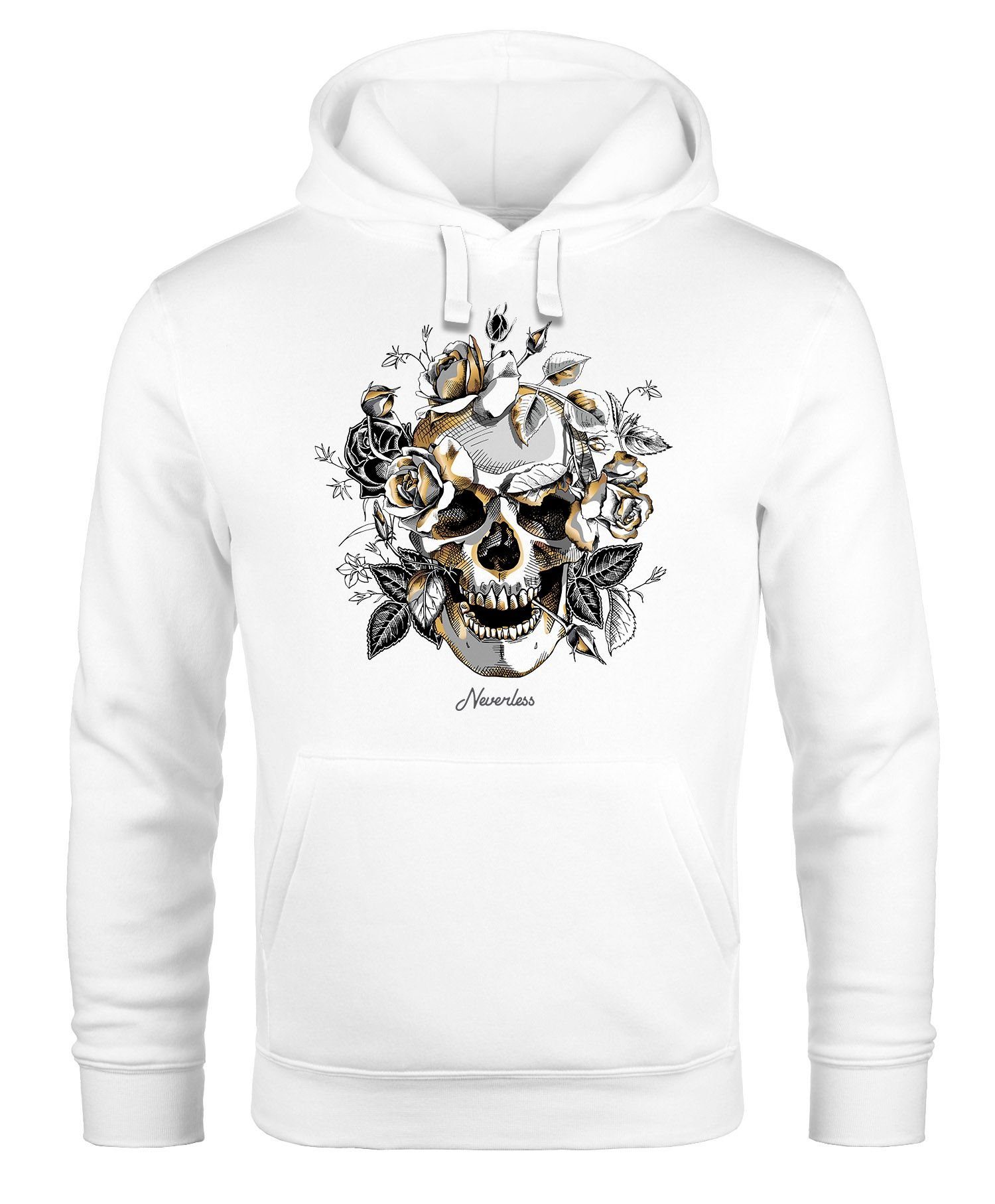 Neverless Hoodie Hoodie Herren Totenkopf Rosen Skull Flower Schädel Kapuzen-Pullover Männer Neverless®