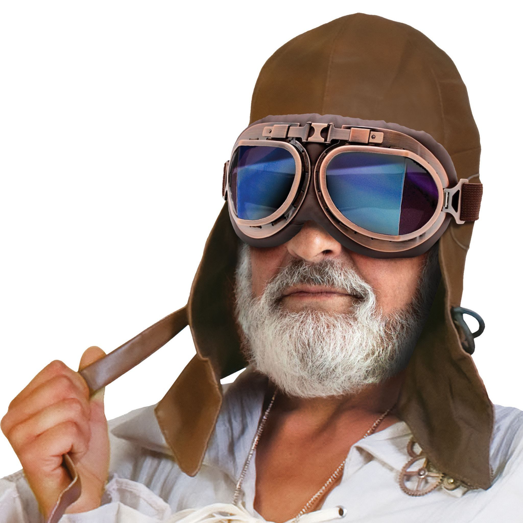 Funny Fashion Kostüm Aviator Verkleidung Set Pilotenmütze & Brille