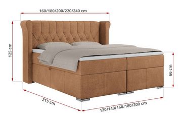 MKS MÖBEL Boxspringbett MOSIMA, gesteppter Rückenlehne und doppeltem Stauraum, Multipocket Matratze