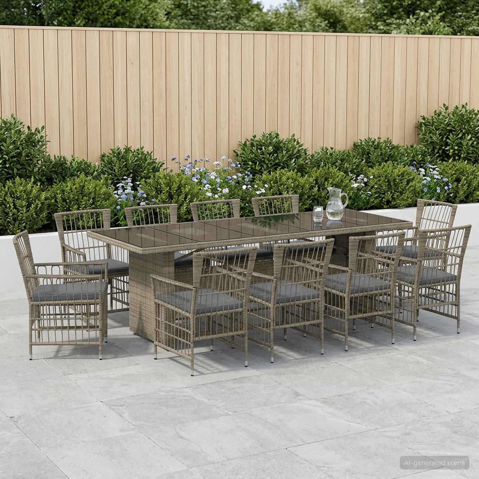vidaXL Gartenlounge-Set Outdoor-Essgruppe 11 stk. Grau Poly-Rattan, (11-tlg)